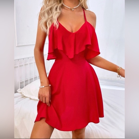 SHEIN Dresses & Skirts - NWT Ruffle Trim Crisscross Back Cami Dress size medium